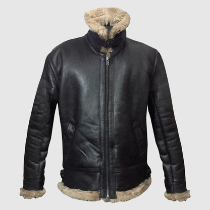 Mens Winter Aviator RAF B3 Shearling Real Sheepskin Leather Bomber Flying Jacket