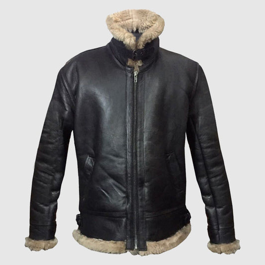 Mens Winter Aviator RAF B3 Shearling Real Sheepskin Leather Bomber Flying Jacket