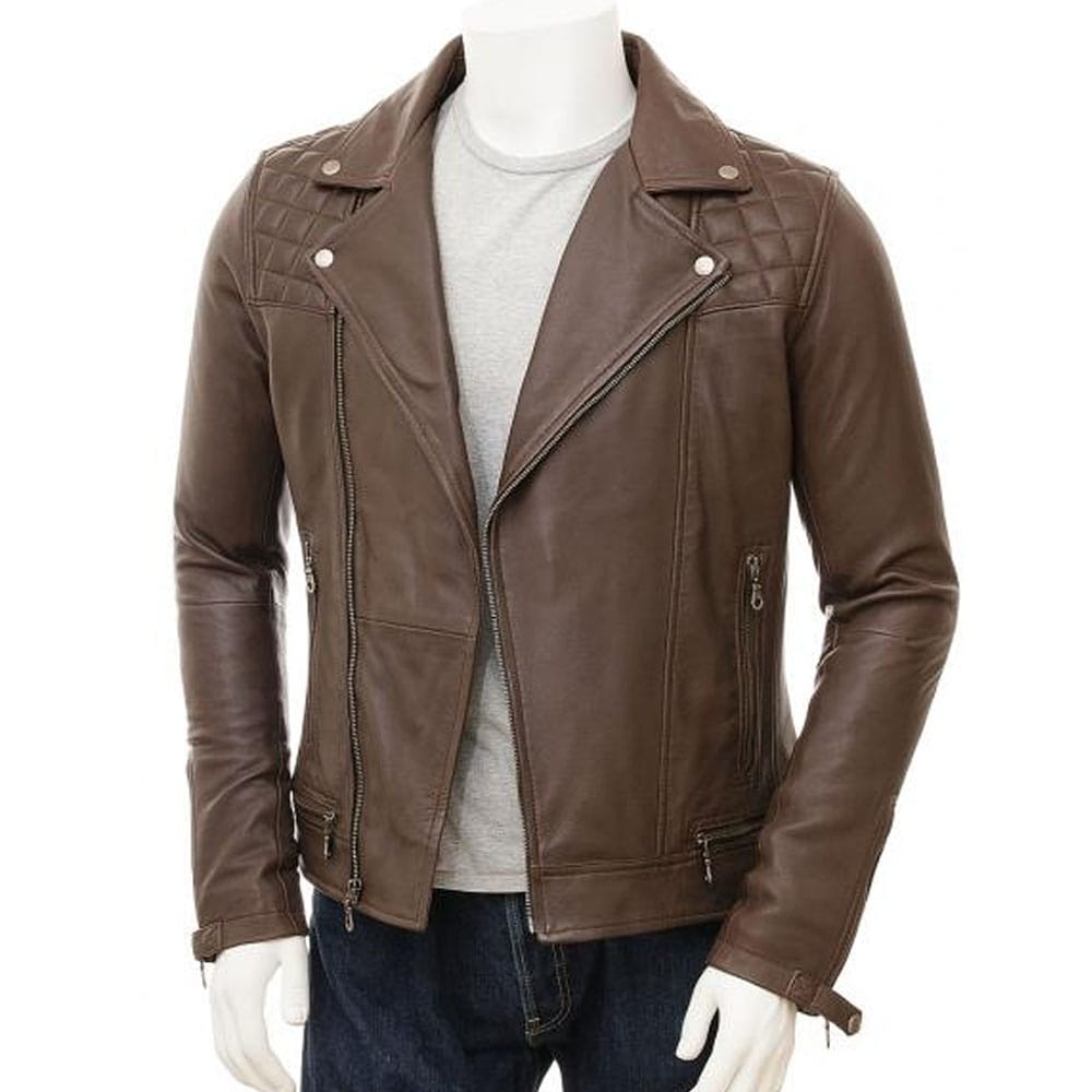 Men Brown Leather Biker Jacket
