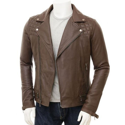 Men Brown Leather Biker Jacket