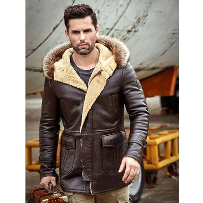 Mens B3 Leather Bomber Shearling Trench Coat