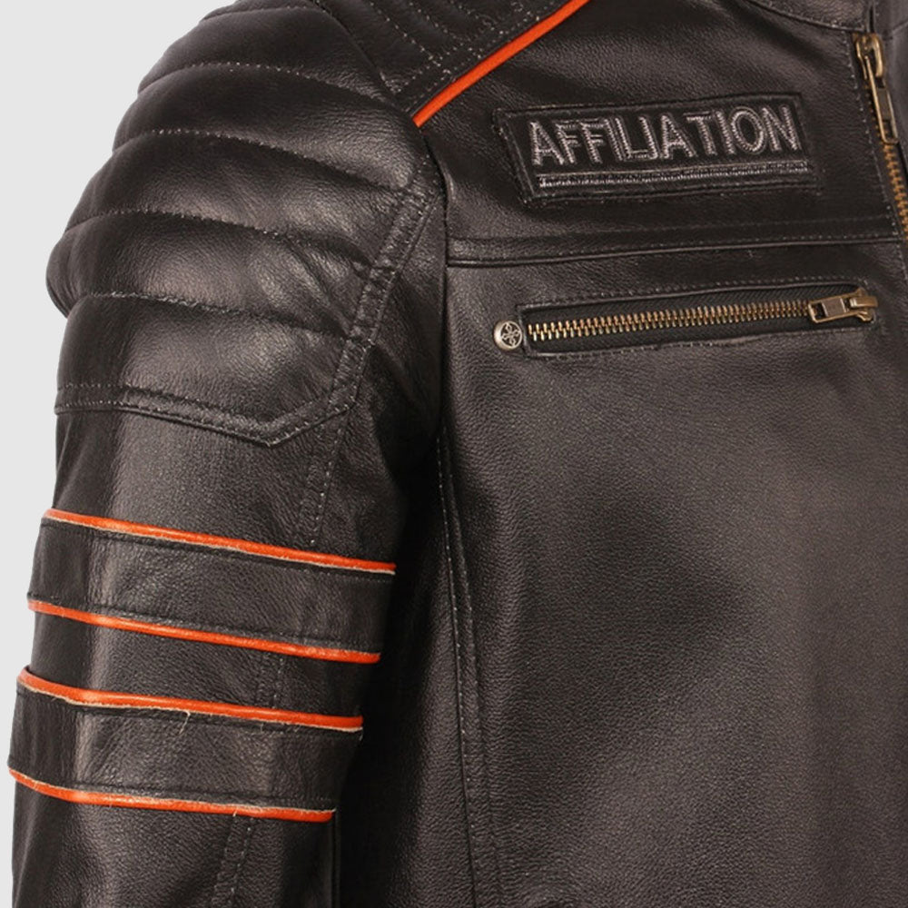 Vintage Retro Affiliation Skull Embroidered Leather Motorcycle Jacket