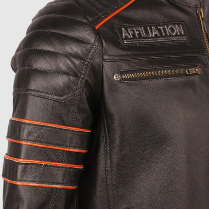 Vintage Retro Affiliation Skull Embroidered Leather Motorcycle Jacket