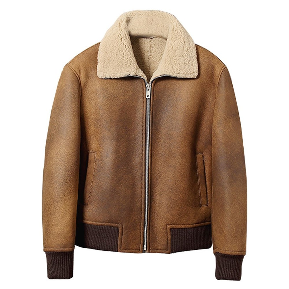 Mens Sheepskin Shearling Bomber Jacket