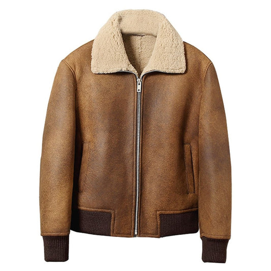 Mens Sheepskin Shearling Bomber Jacket