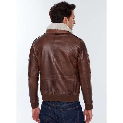 Maverick Brown Bomber Flight Leather Jacket for Men