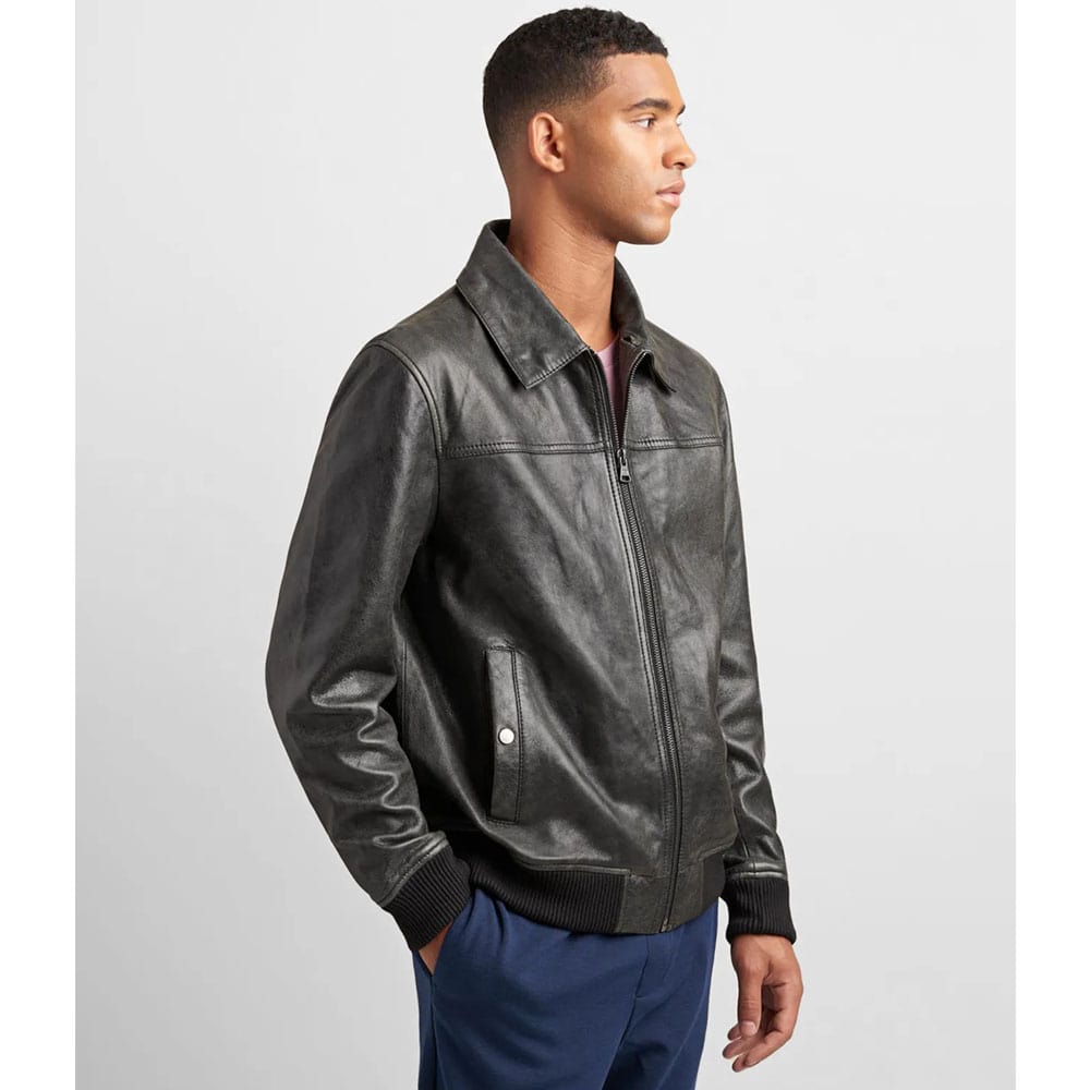 Leather Aviator Bomber With Detachable Faux Fur