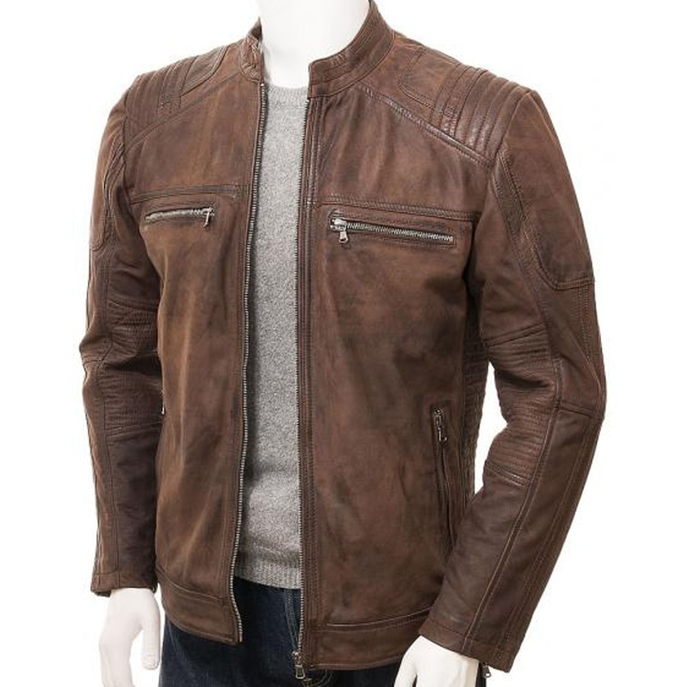 Men's Brown Leather Biker Jacket