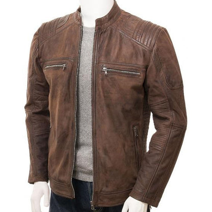 Men's Brown Leather Biker Jacket