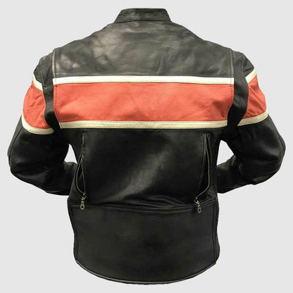 Redline Men's Orange Stripe Cowhide Leather Motorcycle Jacket, Black M-3200