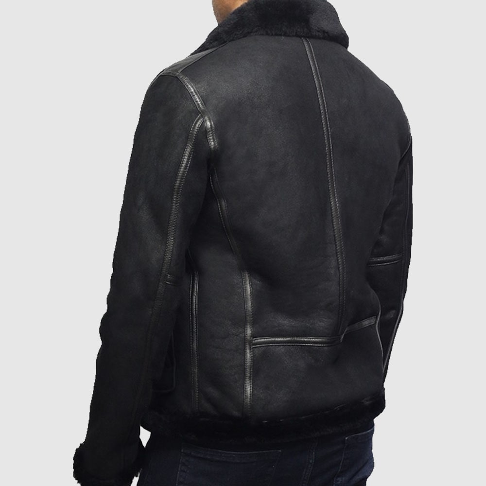 Men's Genuine Shearling Sheepskin Leather Jacket Brando Style