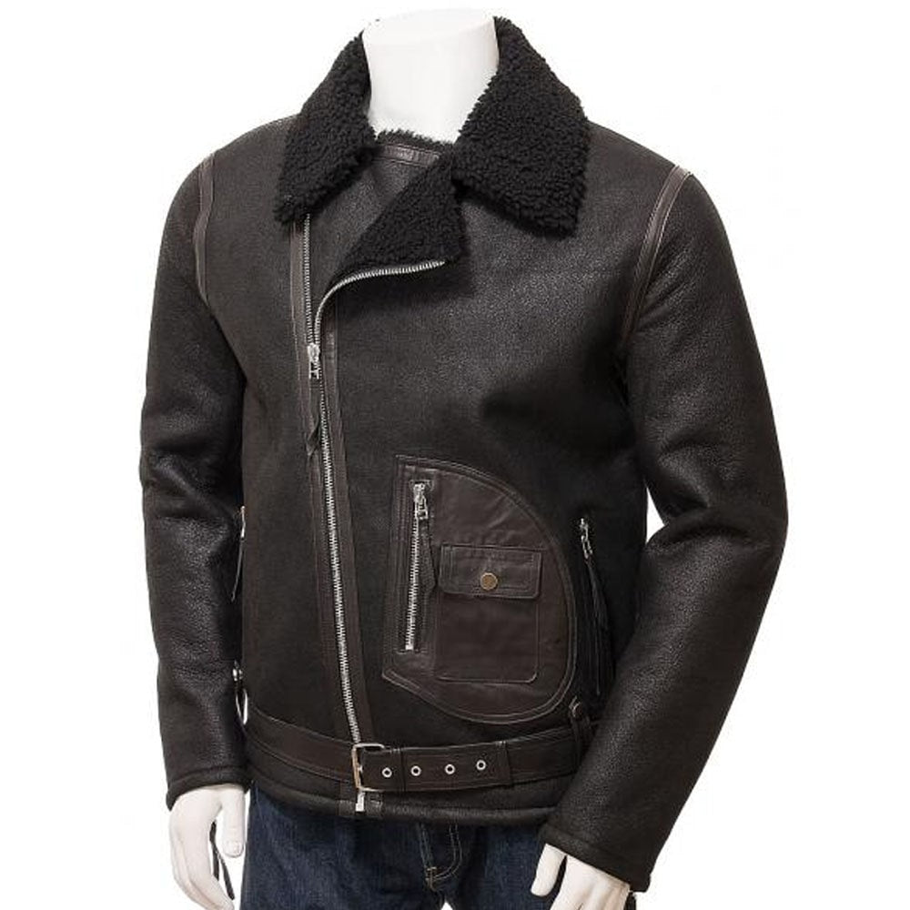Men's Black Sheepskin Biker Jacket