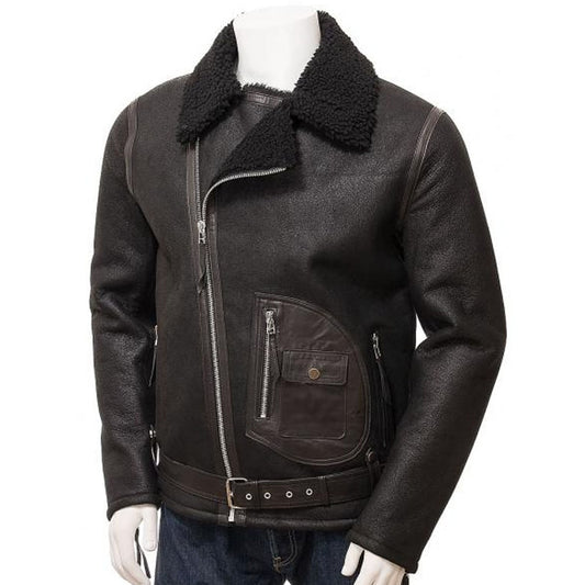 Men's Black Sheepskin Biker Jacket