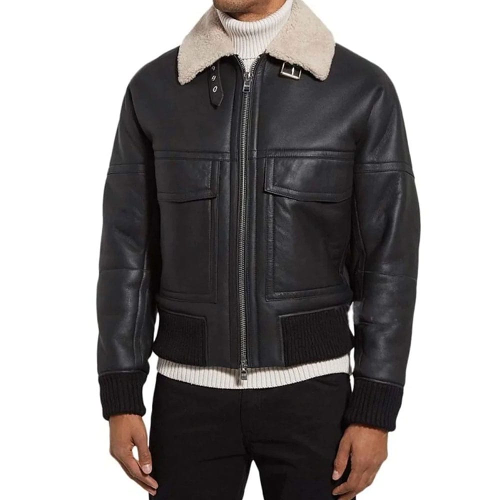 Men's Black Shearling Bomber Leather Jacket