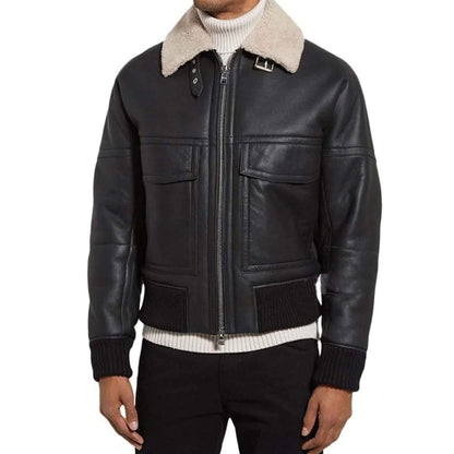 Men's Black Shearling Bomber Leather Jacket