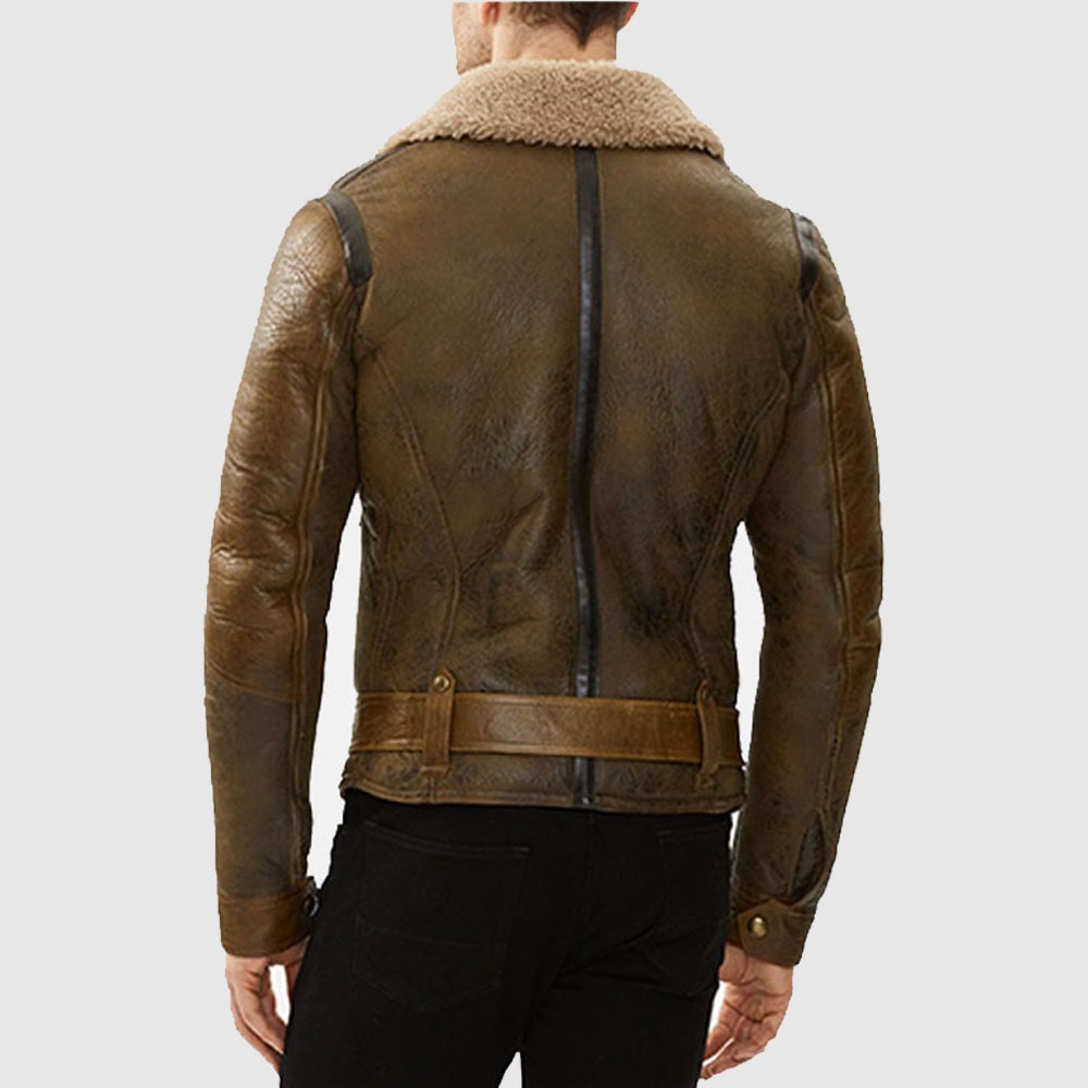 Men B3 Aviator Shearling Brown Sheepskin Leather Flight Jacket