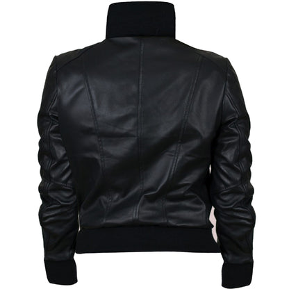 Womens Glossy Black Leather Lavish Bomber Jacket