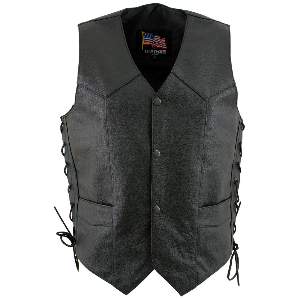 USA Leather 1202 Men's Black Classic ‘Laced’ Leather Vest