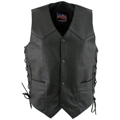 USA Leather 1202 Men's Black Classic ‘Laced’ Leather Vest