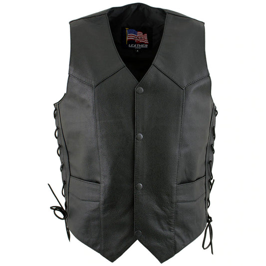 USA Leather 1202 Men's Black Classic ‘Laced’ Leather Vest
