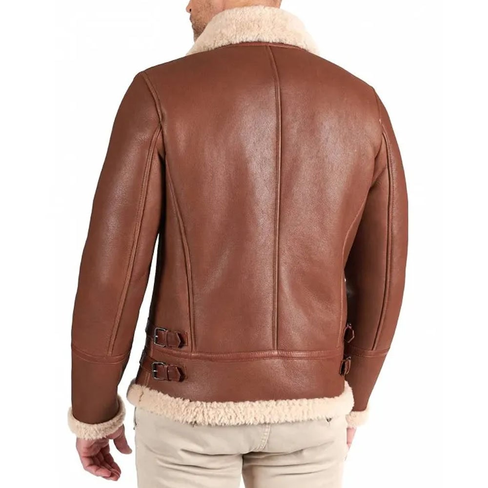 Tan shearling lamb biker jacket shirt buckle collar