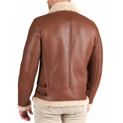 Tan shearling lamb biker jacket shirt buckle collar