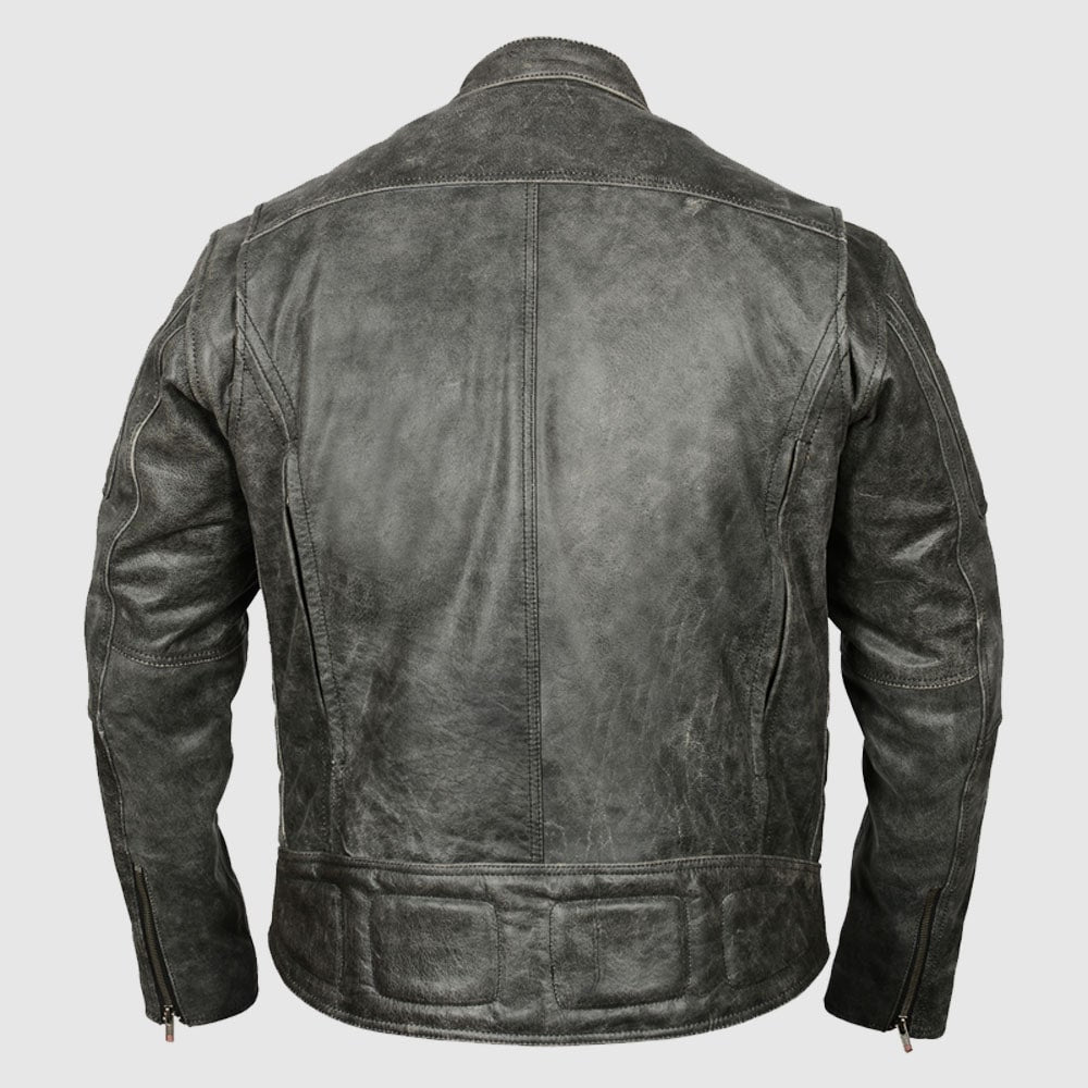 Men's Distressed Gray Premium Cowhide Vented and Padded Biker Scooter Jacket