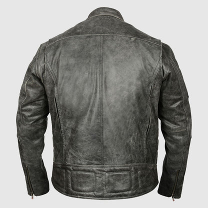 Men's Distressed Gray Premium Cowhide Vented and Padded Biker Scooter Jacket