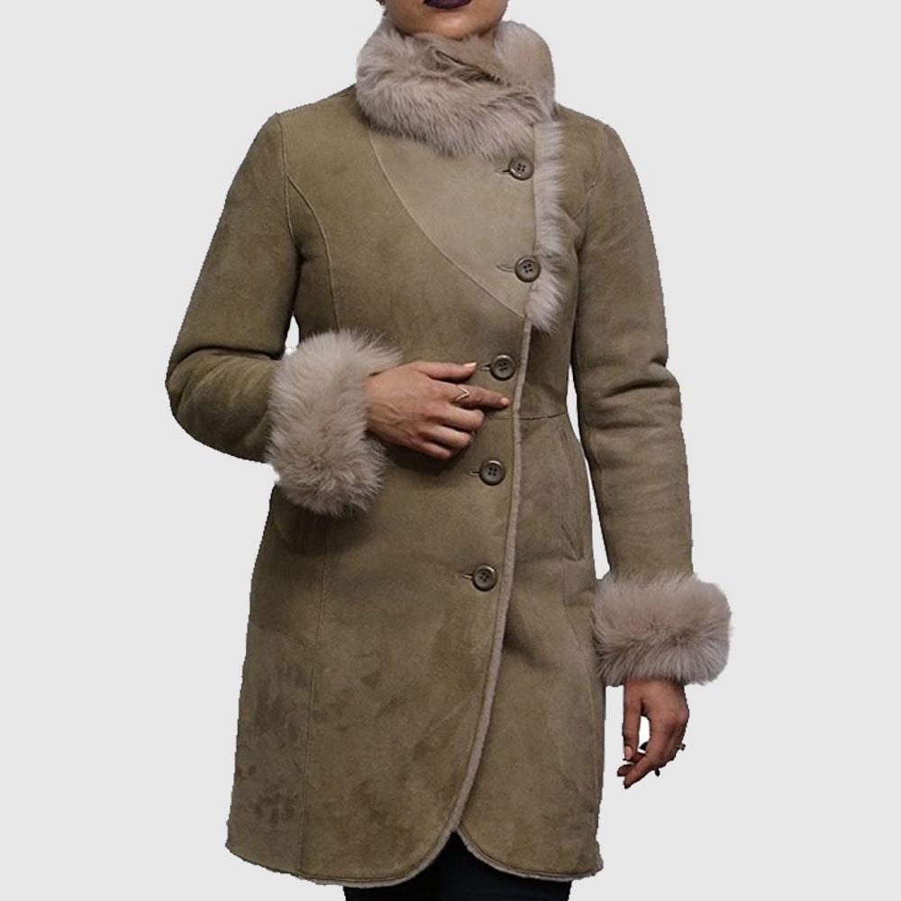 Women Shearling Sheepskin Coat Suede Nikita-Beige