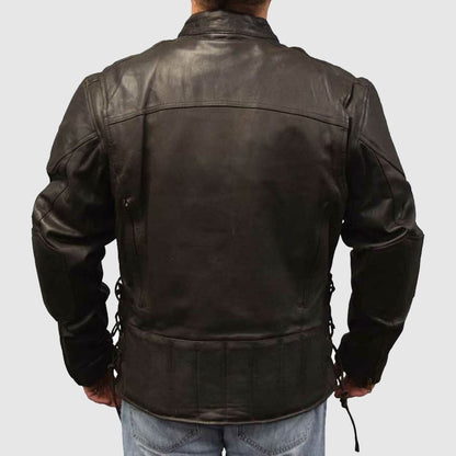 Redline Men's Leather Touring Side-Lace Motorcycle Jacket Brown