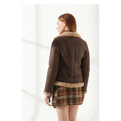 Women's Chocolate Brown Shearling Leather Jacket