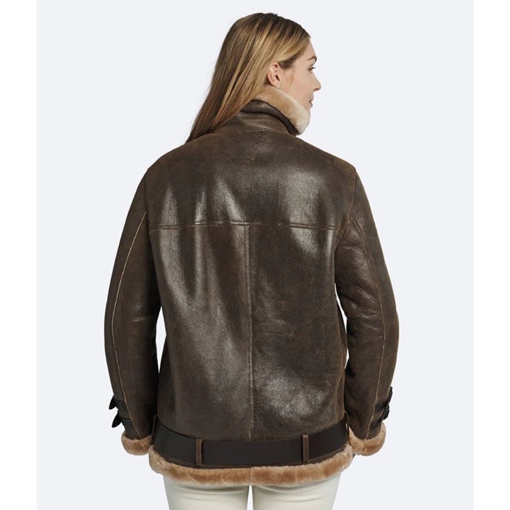 Women's Oversized Brown Shearling Leather Jacket
