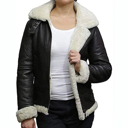 Womens B3 WWII Fur Leather Aviator Shearling Jacket