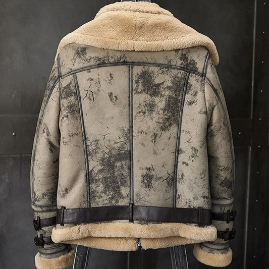 New Mens 2022 RAF Double Collar Waxed RAF Flying Sheepskin Shearling Jacket Coat