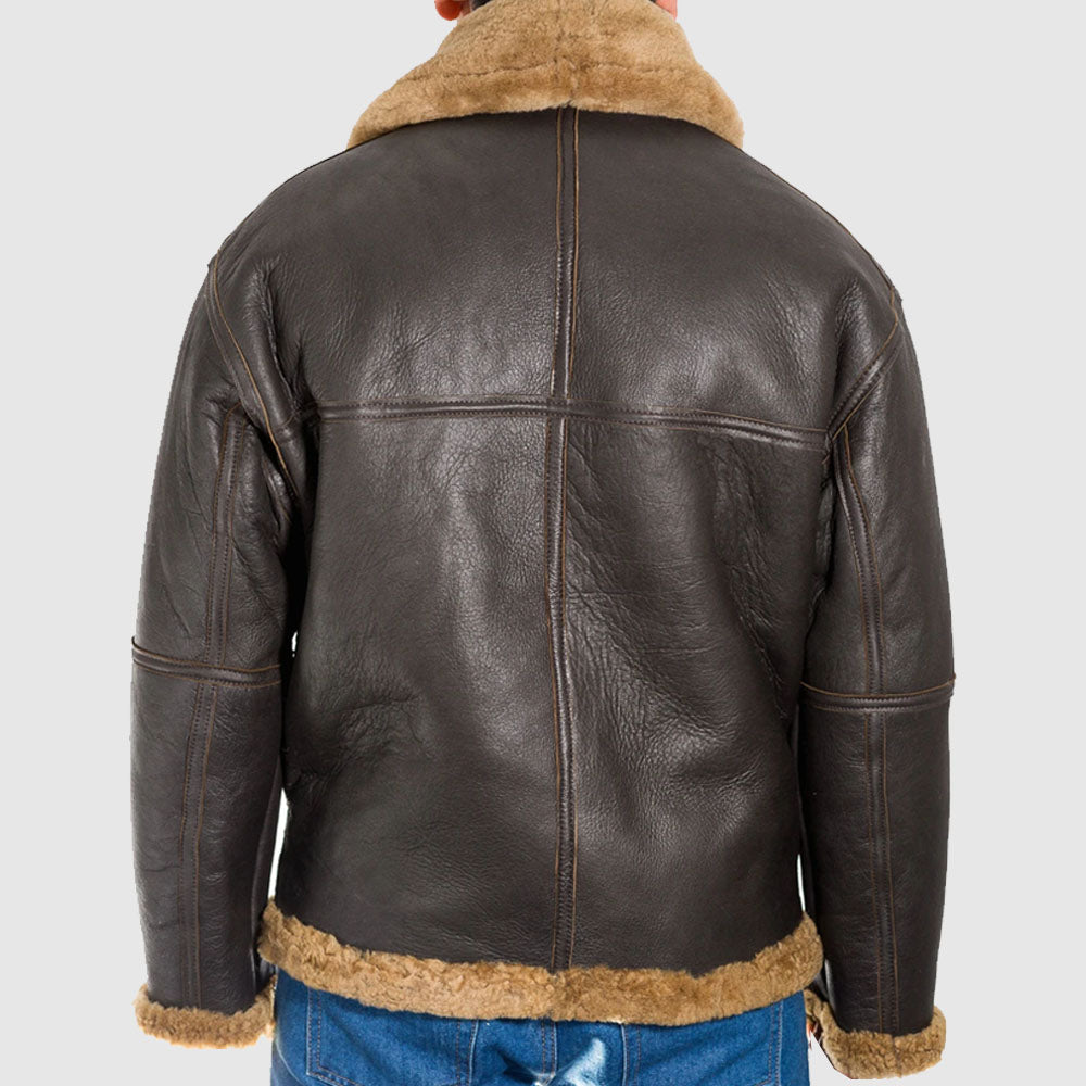 Mens brown leather aviator B3 ginger shearling sheepskin WW2 RAF flying jacket