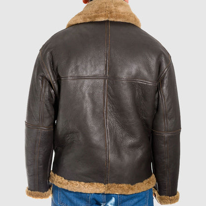 Mens brown leather aviator B3 ginger shearling sheepskin WW2 RAF flying jacket