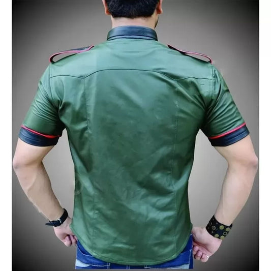Mens Very Hot Genuine Green Leather Shirt