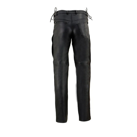 Men's Black Leather Deep Pocket Motorcycle Over Pants with Side Laces