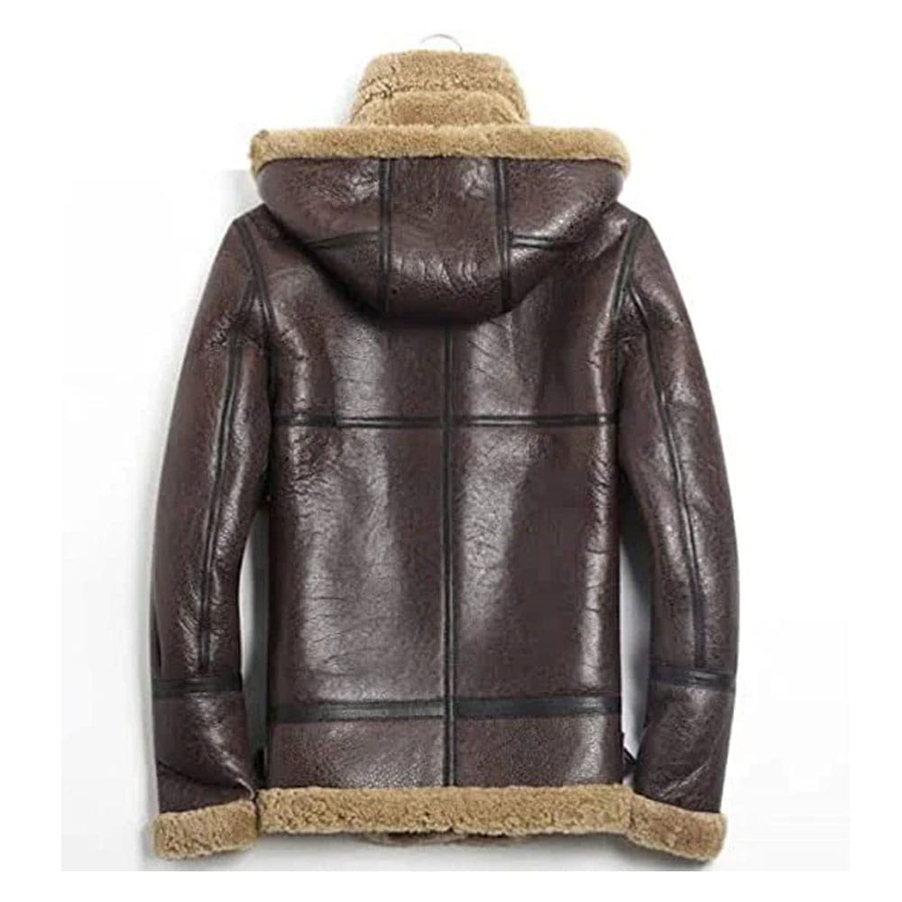 Mens B3 Detachable Shearling Sheepskin Hood Flight Leather Jacket