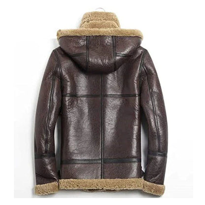 Mens B3 Detachable Shearling Sheepskin Hood Flight Leather Jacket