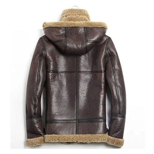 Mens B3 Detachable Shearling Sheepskin Hood Flight Leather Jacket