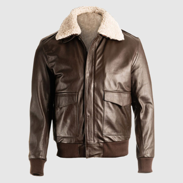 Men Brown Pilot Bomber Shearling Jacket sheepskin leather jacket