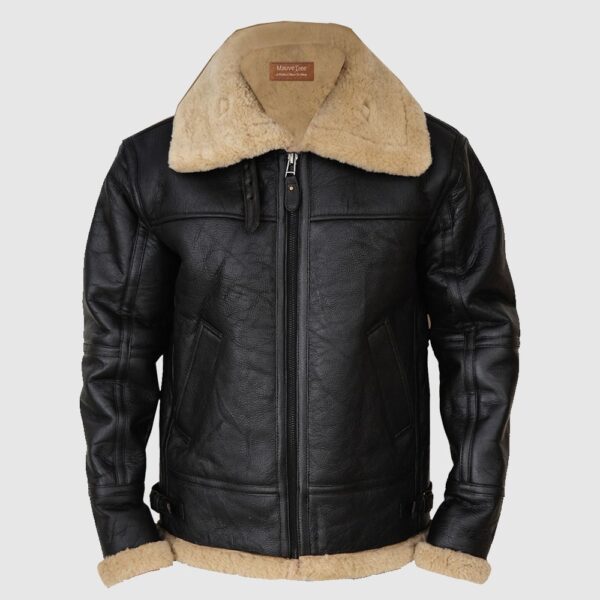 Men Black B3 Bomber Sheepskin Jacket, shearling leather jacket