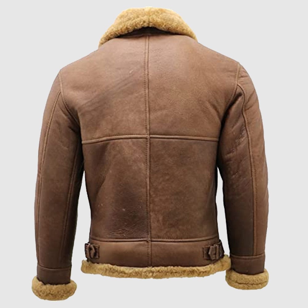 Men's Brown B3 Shearling Sheepskin Bomber Leather Flying Aviator jacket