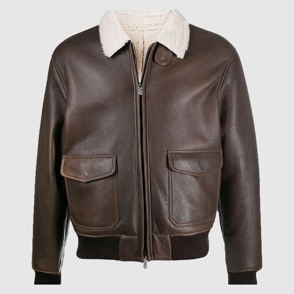 Classic Brown Shearling Jacket Sheepskin Jacket bomber leather jacket
