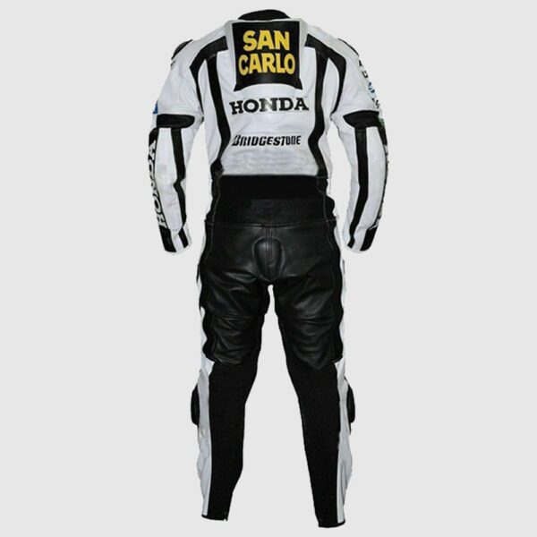 Men Honda San Carlo White Racing Motorcycle Leather Suit Handmade