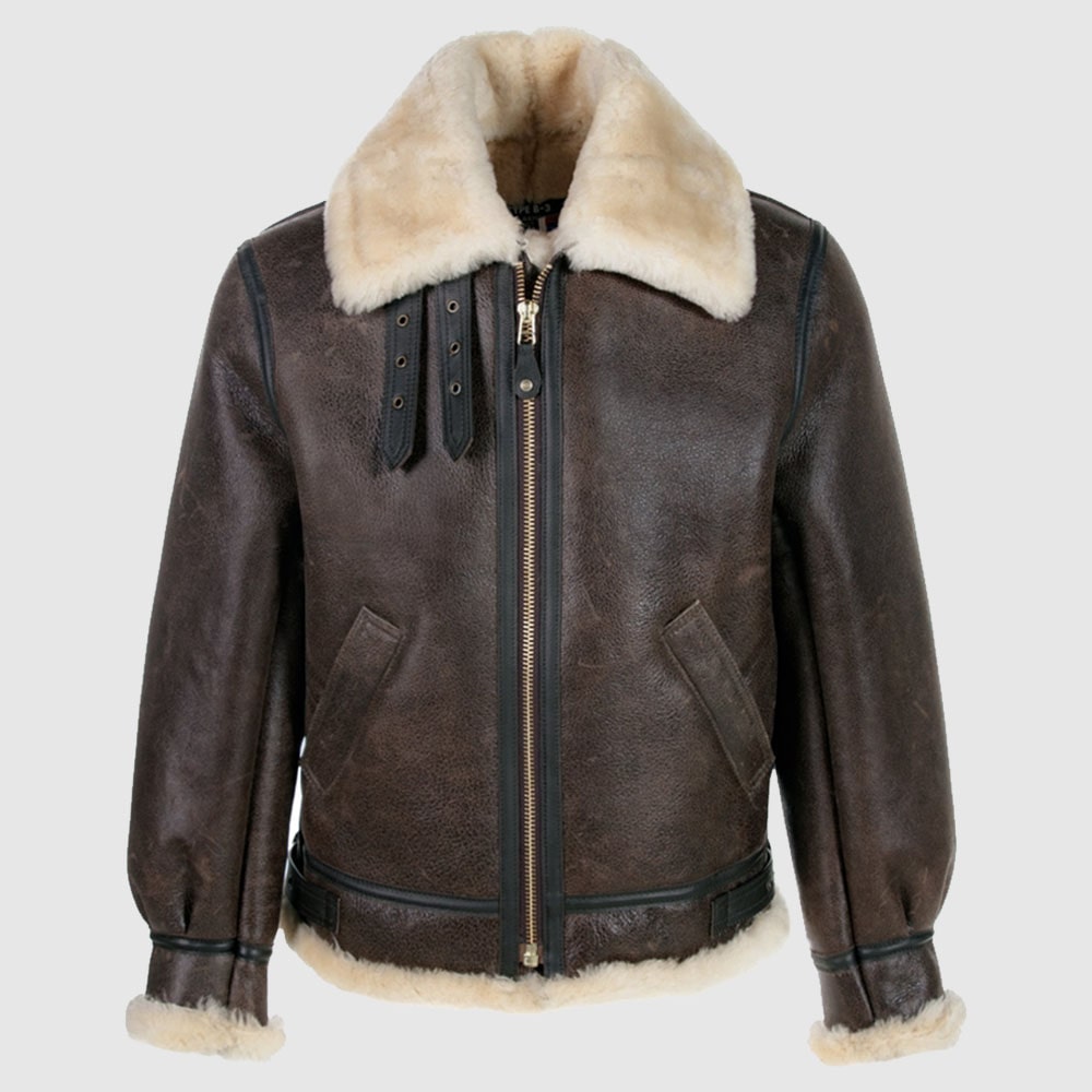 B-3 Sheepskin Leather Bomber Jacket, shearling leather jacket