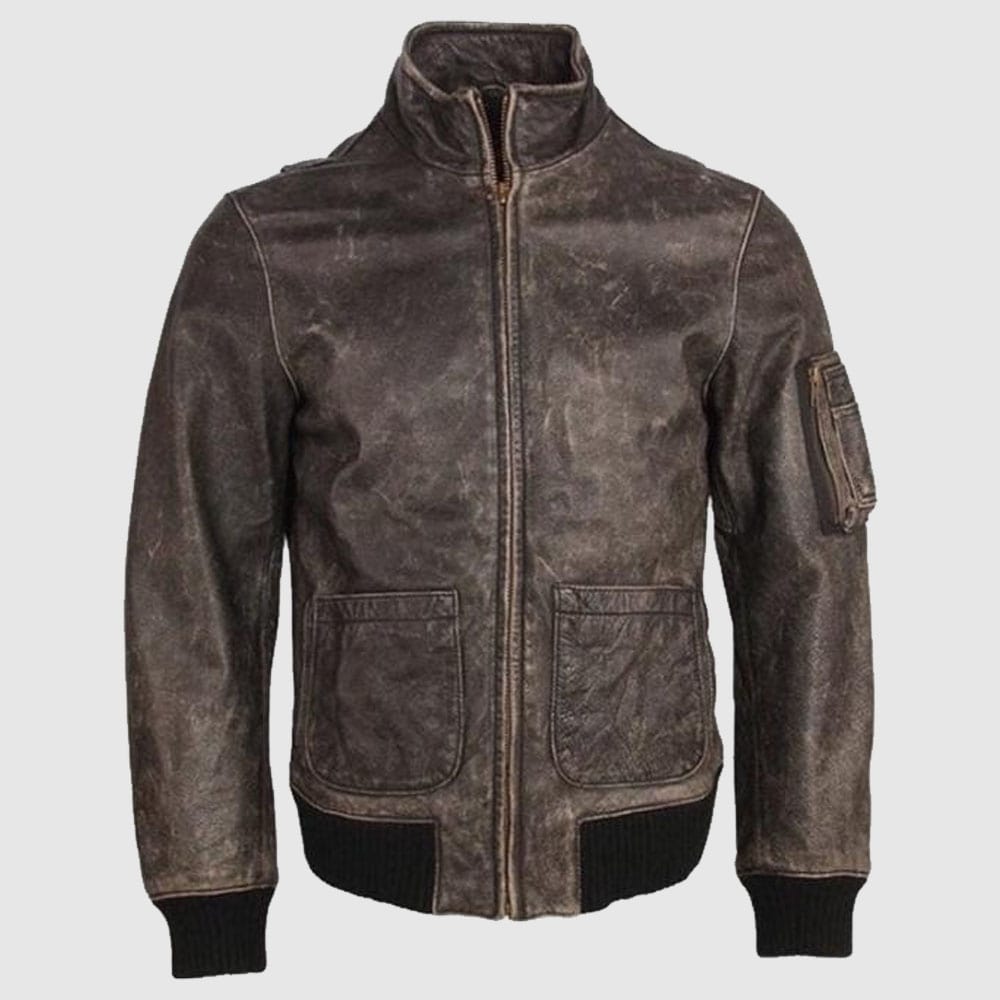 A2 Vintage Military Mens Leather Jacket Distressed Brown