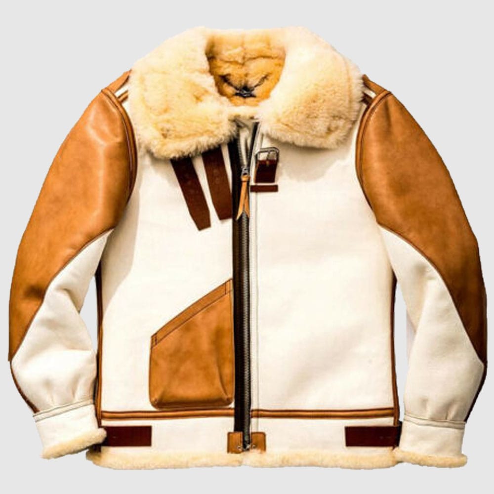 Aviator Real Sheepskin Shearling White Leather Jacket