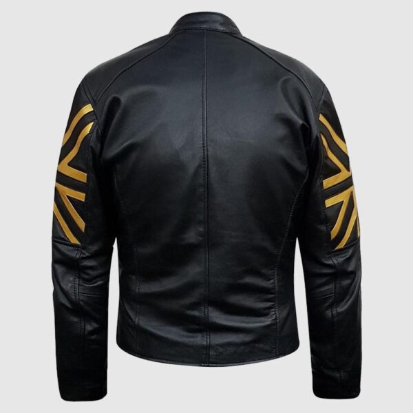 Mens Black & Gold UK Flag biker Leather Jacket